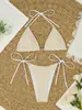 Bikini de Ganchillo Transfronterizo Europeo y Americano para Mujer, Triángulo Halter, Push-up, Correa Separada, Atractivo Traje de Baño para Vacaciones en la Playa