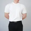 Camiseta informal de manga corta para hombre de verano con cuello redondo, puños, corte ajustado, sin botones, color liso, manga media