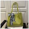 2025 Nova Bolsa Lenço de Seda Grande Capacidade Bolsa Feminina Bolsa de Ombro Fashion Simples Estudante Aula Deslocamento Bolsa Tote Portátil