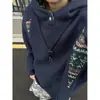 Sudadera con capucha de estilo americano cleanfit para primavera y otoño para hombres y mujeres, diseño moderno con estilo étnico y patchwork, jersey de cuello alto
