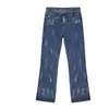 Calça jeans americana de rua lavada e desgastada para homens, primavera e outono, corte reto e solto, estilo vibe high street europeu e americano, calça comprida