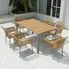 Mesas e Cadeiras de Exterior, Cadeiras de Rattan de Lazer para Pátio, Varanda, Jardim, Mesas de Jantar, Conjunto Combinado Simples de Três ou Cinco Peças de Madeira Plástica e Rattan para Exterior
