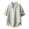 Camiseta Masculina ACU Patchwork Listrado Gola V Manga Curta Homem 2026 Verão Nova Respirável Tendência Solta Camisa Polo Masculina