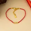 Pulseira de Fio Vermelho com Moeda do Ano Zodiacal e Cavalo Geométrico em Pedra Natural, Elegante e de Alto Padrão, Joia de Pulseira Tecida à Mão