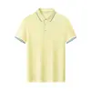 Camiseta Polo Social 180g Mistura de Linho Refrescante Algodão de Fibra Longa Mercerizado 50s Gola Listrada de Lado Único Manga Curta