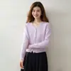 Nuevo Estilo Otoñal Manga Larga Calibre 12 Adorno de Flecos Cuello en V 35% Cachemira 65% Lana Versátil Estilo Francés Suave Cárdigan de Punto