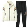 Conjunto de Moletom Cardigan Masculino 2025 Primavera Novo Estilo Coreano Casual Jovem Gola Alta Conjunto de Duas Peças com Zíper Duplo