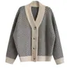 Abrigo Suéter Casual para Mujer 2026 Primavera/Otoño Nuevo Cárdigan de Punto Vintage para Mujer, Rayado, Corte Holgado, Engrosado
