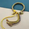 Pulsera de Reencarnación Estilo Tíbet con Protector Amarillo del Dharma, Manjushri, Zaki Lhamo, Tara Verde y Diseño de Thangka, Pulsera Tejida Hecha a Mano del Tíbet