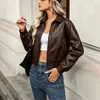 Chaqueta Corta de Cuero de Ajuste Holgado Retro Nueva para Mujer, para Viajar al Trabajo, Casual, Estilo Coreano, Sofisticada, Abrigo de Otoño para Mujer