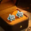 Nuevos Pendientes de Porcelana Azul y Blanca Estilo Chino con Circonita Azul Marino para Mujer 2025 Lujo Ligero Diseño de Nicho Avanzado Elegantes Pendientes Versátiles