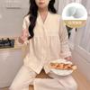 Pijama estilo coreano con almohadilla en el pecho para mujer, manga larga para primavera y otoño, algodón con estampado de nubes y rayas, nuevo estilo 2025, ropa de casa para primavera y otoño para mujer