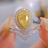 Joyería de oro Longlong 2024 nuevo plata S925 diamante de alto carbono diamante rosa 6*9 anillo de gota de agua femenino Europa y Estados Unidos ins diamante amarillo