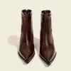Botines Retro Europeos y Americanos de Punta Fina para Mujer, Piel Genuina Súper Suave, Botines Adelgazantes, Tacón Grueso, Botines Estilizados Versátiles