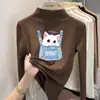 Ropa interior base forrada de polar para niñas, nuevo estilo otoño/invierno, camiseta de manga larga cálida y elegante para niñas pequeñas