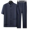 Recomendado Principal para Dropshipping: Traje Tang para Homens de Meia-Idade e Idosos, Traje de Seda Gelada de Verão para o Pai, Roupa de Lazer Estilo Chinês de Manga Curta para o Avô