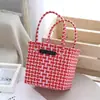 Nueva Cesta de Verduras Tejida Hecha a Mano para Mujer, Bolso Portátil de Almacenamiento, Cesta Tejida de Plástico con Cuadros Frescos, Coloridos y Lindos