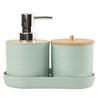 Conjunto de três peças de plástico para lavatório de banheiro com tampa de bambu horizontal fabricantes atacado rack de lavagem de armazenamento de banheiro conjunto de porta-escova de dentes
