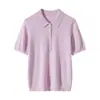 Estilo Nuevo Primavera y Verano Importado de Alemania Hilo Yangzi 100% Lana Pura Peinada Cuello Polo Simple Tejido de Lana Pura Manga Corta