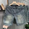 Nuevos Shorts de Mezclilla Azul Retro de Alta Gama para Hombre 2026, Pantalones Casuales de Longitud Media de Moda para Verano para Uso al Aire Libre