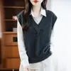 Nuevo Chaleco de Lana Pura con Cuello en V Trenzado para Mujer, Jersey Elegante Casual Simple Holgado con Abertura, Chaleco sin Mangas en Capas