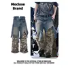 Vibras Estilo París Parche Pesado Falso Dos Piezas Camuflaje Desgastado Funcional Holgado Ropa de Trabajo Jeans Hip-Hop de Moda