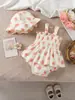 Enterizo Vestido de Verano Dulce Floral para Bebé Niña con Tirantes Body sin Mangas para Celebración de 100 Días con Sombrero Incluido