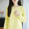 Suéter de punto redondo casual y relajado 100% algodón para mujer, manga larga, cálido, 100% algodón, top base
