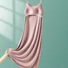 Bata de Modal con Copas en el Pecho, Vestido Camisola para Mujer, Vestido Holgado Fino de Verano para Casa, Ropa de Dormir de Longitud Media, Vestido Base, Vestido Lencero