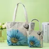 Bolsa Bordada Floral Monet, Algodón Fresco y Lino Moda Jacquard de Doble Cara Bolso de Mano para Mujer, Bolso con Cremallera Casual para Exteriores