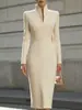 Enviado. Nuevo modelo europeo y americano de Amazon. Vestido elegante de corte ajustado, color liso, cuello alto, manga larga, para ir al trabajo