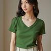 Camiseta de Manga Corta para Mujer 2024 Nuevo Verano Estilo Coreano Ajustada Ropa Interior y Exterior para Fondo Color Puro Cuello V Venta al Mayoreo
