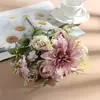 Ramo de dalias artificiales de 5 puntas Amazon transfronterizo, ramo de rosas, planta verde, adorno de decoración para bodas en casa