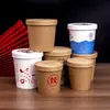 Fabricar Cubos Desechables de Papel Kraft con Tapas, Cubos para Gachas, Vasos para Postres, Empaques para Llevar, Tazones Redondos para Sopa, Tazones Ligeros y Picantes Calientes