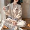 Pijama para Mujer Otoño e Invierno Forro Polar de Coral para Mujer Grueso Cálido Franela Cuello en V Traje para Exterior