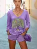 Camiseta de manga larga con cuello en V para mujer, europea y americana, transfronteriza, con diseño de estampado digital, estilo suelto y casual, nueva colección de primavera