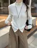 2026 Verão Novo Slim Fit Gola Alta Zíper Cardigan Malha de Lã Misturada Feminino Elegante Roupa de Exterior para o Trabalho Top