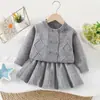 Conjunto de Falda y Suéter para Niñas para Otoño e Invierno, Nuevo Conjunto de Falda de Punto de Doble Botonadura, Estilo Coreano, Vestido de Princesa Elegante y Sencillo para Bebés