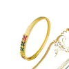 Novo Bracelete Dourado Banhado a Cobre com Flor de Zircônia Colorida, Bracelete Joker Fofo, Outlet de Fábrica