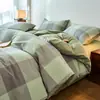Juego de Cuatro Piezas de Algodón 100% Teñido en Hilo Lavado, Algodón Puro, Sin Estampar, Productos de Calidad Suministrados de Fábrica, Funda Nórdica, Ropa de Cama Estilo Japonés, Sábana Ajustable al por Mayor