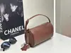Bolsa de Caneta de Couro de Vaca Camada Superior Natural Design de Nicho Senso Avançado Bolsa Cilindro Bolsa de Mão de Couro Genuíno Feminina Bolsa Transversal