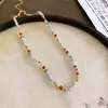 Colar Pingente de Aço Inoxidável com Pedras Coloridas e Cravejado de Diamantes, Corrente Clavicular de Luxo Leve de Alta Qualidade, Colar Estilo Étnico Retrô