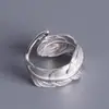 Anel de Pena em Prata de Lei S925 para Mulheres, Ajustável, Simples e Único, Estilo Minimalista, Anel Elegante Coreano, Anel Exquisito de Nicho