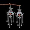 Pendientes Versátiles para Mujer de Estilo Étnico Estilo Antiguo Joyería de Plata S925 con Pendientes de Borla Puerta Celestial del Sur Azul Quemado