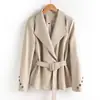 Blazer de couro curto feminino 2026, moda versátil, cadarço na cintura para acinturar, jaqueta de couro elegante e modeladora