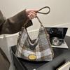 Bolsa feminina de lã 2024 nova bolsa de ombro moda coreana bolsa de mão xadrez bolsa de comércio exterior doce entrega em peça única