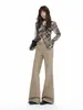 YECHUAN# Traje de Falda de Pierna Antiadherente Pantalones Acampanados para Mujer Nuevo Persona Pequeña Cintura Media-Baja Marrón Adelgazantes Pantalones Largos hasta el Suelo