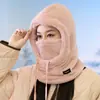 Gorro grueso de forro polar para invierno con polaina integrada y protección para los oídos, gorro de algodón a prueba de viento para mujer, accesorio cálido para ciclismo