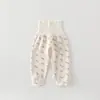 Pantalones largos de algodón para bebé, de cintura alta, que protegen la barriga, para bebés de pocos meses, pantalones largos de capa base para otoño, pantalones de Clase A de cintura alta para bebé