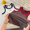 Chaleco de Verano para Niños, Nuevo Estilo, Bloques de Color, Sin Mangas, Unisex, Cuello Redondo, Estampado de Letras, Corte Ajustado, Versátil para Ropa Exterior